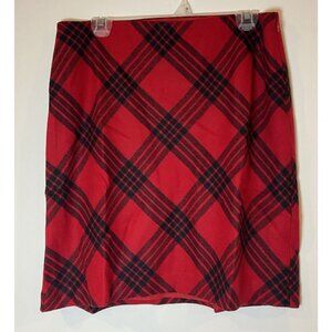 NWT Talbots Straight Skirt Wool Blend Lined Red Black Plaid 12P Petite New